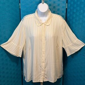 Pendleton Silk Blouse Button Top Flutter Sleeve Arrow Stripe Cream